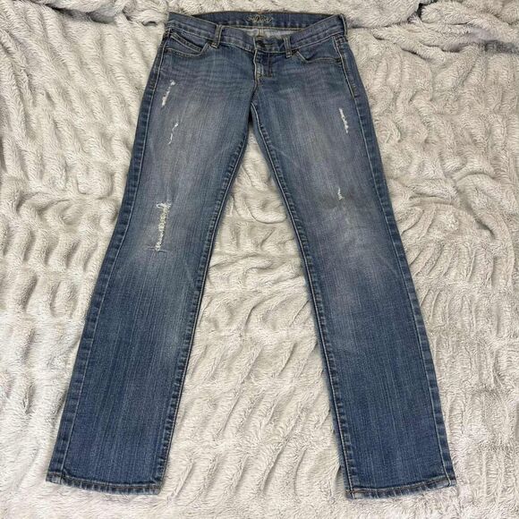 Old Navy The Diva Jeans Womens 2 Regular Blue Denim Straight Low Rise Distressed - Picture 1 of 10